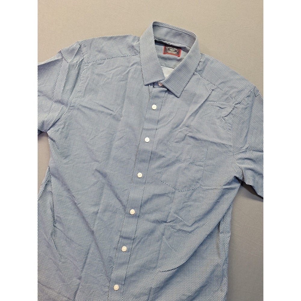 UNTUCKit Mens Medium Short Sleeve Button Down Shirt Slim Fit Blue Dot Preppy